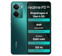 realme P3 5G 12Go+512Go, Smartphone, AMOLED 120Hz pour l'e-Sport, Snapdragon® 6 Gen 4, Appareil Photo IA 50Mpx, Batterie 5260mAh, système de Refroidissement aérospatial, IP69, Vert (sans Adaptateur)