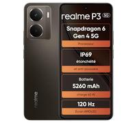 realme P3 5G 12Go+512Go, Smartphone, AMOLED 120Hz pour l'e-Sport, Snapdragon® 6 Gen 4, Appareil Photo IA 50Mpx, Batterie 5260mAh, système de Refroidissement aérospatial, IP69, Gris (sans Adaptateur)