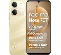 realme Smartphone Note 70T, 4+128Go, Batterie 6000mAh, Charge Rapide 15W, écran 6.75 Pouces 90Hz HD, Appareil Photo 18MP, chipset Octa-Core T7250, Next AI, IP54, Pas de Chargeur - Or