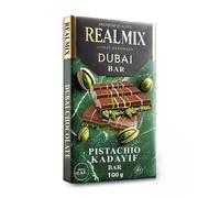 REALMIX chocolat au lait de Dubaï UAE | Véritable chocolat Dubaï avec pistaches et remplissage Kunafa | Fabriqué à Dubaï 100g