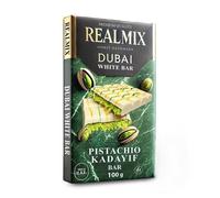 REALMIX Chocolat Blanc | Véritable chocolat blanc garni de pistaches et kadaïf croustillant | Fabriqué à Dubaï U.A.E. | 100g
