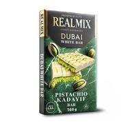 REALMIX Chocolat Blanc | Véritable chocolat blanc garni de pistaches et kadaïf croustillant | Fabriqué à Dubaï U.A.E. | 160g