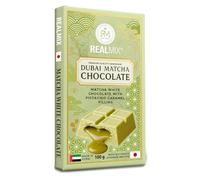 REALMIX Chocolat de Dubaï au Matcha Japonnais, Fourré au Coulis Pistache Caramel, Tablette Fabriquée à Dubaï (U.A.E.), Expérience Gourmande de Thé Vert & Crème de Pistache (100g, Chocolat Vert Matcha)