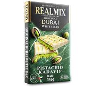 REALMIX Chocolat de Dubaï Blanc - Tablette de Chocolat Premium Fourrée à la Pistache et au Kadayif Croustillant - Tablette Dubai Fabriquée aux U.A.E. (145 grammes, Chocolat blanc)