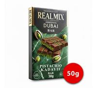 REALMIX Chocolat de Dubaï, Fourré À La Pistache et au Kadaïf, Fabriqué À Dubaï (U.A.E.), Tablette inspiration orientale, Expérience Gourmande de Crème de Pistache (50 grammes, Chocolat au lait)