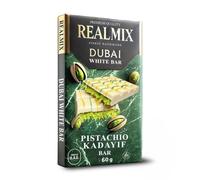 REALMIX Chocolat de Dubaï, Fourré À La Pistache Et Au Kadaïf, Fabriqué À Dubaï (U.A.E.), Tablette Chocolat Dubai, Expérience Gourmande de Crème de Pistache Façon Dubaï (60 grammes, Chocolat Blanc)