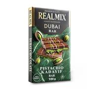 REALMIX Chocolat de Dubaï, Fourré À La Pistache et au Kadaïf, Fabriqué À Dubaï (U.A.E.), Tablette inspiration orientale, Expérience Gourmande de Crème de Pistache (100 grammes, Chocolat au lait)