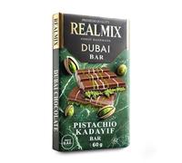 REALMIX Chocolat de Dubaï, Fourré À La Pistache et au Kadaïf, Fabriqué À Dubaï (U.A.E.), Tablette inspiration orientale, Expérience Gourmande Crème de Pistache (60 grammes, Chocolat au lait)