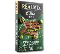 REALMIX Chocolat de Dubaï Original - Tablette de Chocolat Premium Fourrée à la Pistache et au Kadayif Croustillant - Tablette Dubai Fabriquée aux U.A.E (50 grammes, Chocolat Au Lait)