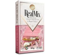 REALMIX Chocolat de Dubaï - Tablette de Chocolat Premium Fourrée à la Crème de Pistache et à la Barbe à Papa Fondante - Tablette Dubai Fabriquée aux U.A.E (50 grammes, Chocolat Rose)