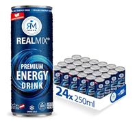 RealMix Energy Drink - Boisson Énergisante Sans Taurine, Caféine & Extrait de Guarana, Low Sugar, Canette 24x250ml, Rafraîchissement Énergie Naturelle