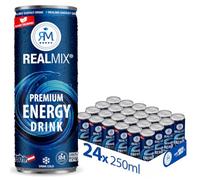 RealMix Energy Drink - Boisson Énergisante Sans Taurine, Caféine & Extrait de Guarana, Low Sugar, Canette 24x250ml, Rafraîchissement Énergie Naturelle