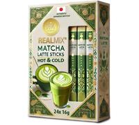 REALMIX Matcha Japonais Authentique - Latte Sticks Onctueux, Thé Vert, 24 Sticks de 16g, Boisson Chaude ou Glacée