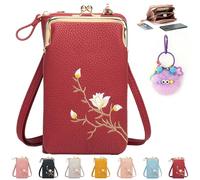 REALOKMAN Indefinitet Women Sling Cross-Body Wallet with Mobile Cell Phone Holder Pocket Purse Lightweight Mini Coin Clutch Bag(Wine red)