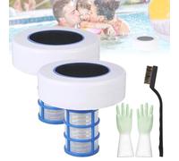 REALOKMAN Ioniseur Solaire for Piscine, Eau Cristalline, Chlorateur Flottant Grande Capacité en Cuivre Amélioré avec Brosse, Nettoyeur d'eau for Piscines Hors-Sol Et Spas(2Pcs)