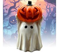 REALOKMAN Spooky Ghost with Pumpkin Statue, Halloween Ghost Figurine, Cute Display Ornament Tiny Trick Or Treat Ghosts Resin for Indoor, Porch, Home and Office Tabletop Decor Supplies