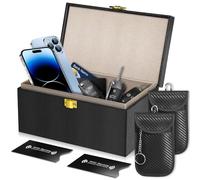 RealPlus | Extra Large | Boîte Anti RFID Clé Voiture Ensemble avec 2 Faraday Pouch & 2 RFID Blocking Card Holder, Boîte de Blocage du Signal des Clés de Voiture pour la Sécurité de la Voiture Antivol