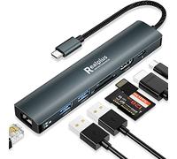 RealPlus Hub USB C 7 en 1, Adaptateur USB C 4K HDMI, 1Gbps Ethernet RJ45, Charge 100W PD, 2 USB A 5Gbps, Lecteur de Cartes MicroSD/TF, Station d'accueil USB C pour MacBook Air M2, Windows, Switch