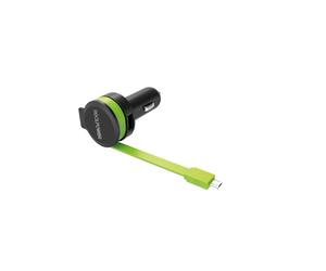 RealPower 257635 Chargeur Auto Universel 1 Port USB 2.0, 5V/4.8A, Entrée 12-24V, Câble Intégré 0.58m, Noir/Vert.