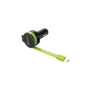 RealPower 257636 Chargeur Auto Universel Allume-cigare 1x USB 2.0 5V/2.4A Câble 0.58m Noir/Vert, Entrée 12-24V, 73x38x38mm, 34g