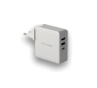 RealPower DeskCharge-65 Travel Chargeur Secteur Universel 65W Gris - 2x USB 3.2 Gen 1 Type-A, 1x USB Type-C, 9-20V, Fiches EU/UK/US incluses