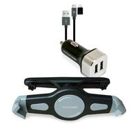 Realpower Kit pour Tablette de Voiture, Support de Tablette, Chargeur de Voiture 2 Ports, Adaptateur Micro USB vers Lightning, câble Micro USB, pour Smartphones, tablettes, Batteries externes et