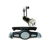 RealPower Kit Auto Tablette/UMPC Support Actif USB Charge Rapide, Fixation Pare-Brise ou Tableau de Bord, Orientation Portrait/Paysage, Noir/Argent, In ble Micro-USB