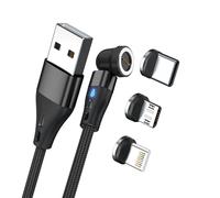 Realpower MagneticCharge3 Câble de charge magnétique 20 cm Noir 3 A Charge rapide Adaptateur USB-C/Lightning/Micro USB pour smartphones/tablettes/ordinateurs portables