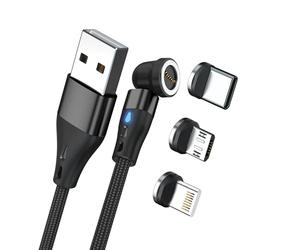 Realpower MagneticCharge3 Câble de charge magnétique 20 cm Noir 3 A Charge rapide Adaptateur USB-C/Lightning/Micro USB pour smartphones/tablettes/ordinateurs portables
