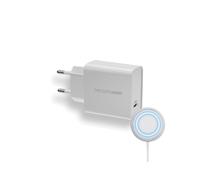 RealPower PC-MagSet Chargeur Secteur Universel 20W, Recharge Sans Fil, 1x USB-C, Blanc, 85x46.5x27.5mm, Certifié CE/RoHS