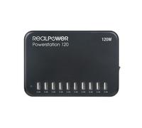 RealPower Power Station 120 : Station de charge Secteur Intérieure - 10 Ports USB 2.0 - 120W - Protection Surtension/Surchauffe/Court-circuit