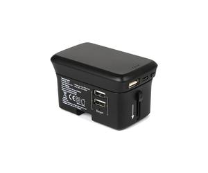 RealPower TravelCharge-4k Chargeur Universel USB, Recharge sans fil, 2xUSB 2.0, Batterie 4000mAh, Int/Ext, Noir, Fiches EU/UK/US, 51x87x39mm