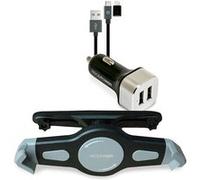 Realpower Kit pour Tablette de Voiture, Support de Tablette, Chargeur de Voiture 2 Ports, Adaptateur Micro USB vers Lightning, câble Micro USB, pour Smartphones, tablettes, Batteries externes et