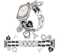 REALSIGN Bracelet élégant en métal compatible avec Apple Watch 42 44 45 46 49 mm - Bracelet à chaîne cubaine avec jolis pendentifs en diamant scintillant pour iWatch Series 10, 9, 8, 7, 6, 5, 4, 3 SE