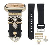 REALSIGN Bracelet élégant en silicone avec boucles décoratives gravées florales compatibles avec Fitbit Versa 3/Versa 4/Sense/Sense 2 pour femme (Love Gold/Black)