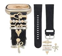 REALSIGN Bracelet élégant en silicone avec boucles décoratives gravées florales compatibles avec Fitbit Versa 3/Versa 4/Sense/Sense 2 pour femme (nœud doré/noir)