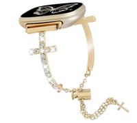 REALSIGN Bracelet en métal brillant avec croix compatible avec Fitbit Versa 4/Versa 3/Sense 2/Sense femme - Bracelet de rechange en métal brillant avec diamants étincelants (doré)