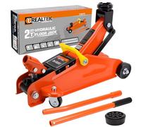 REALTEK Cric hydraulique 2 tonnes, Hauteur de Levage 135-340 mm, Cric pour Voiture avec Patins en Caoutchouc, Plat, Roues à 360°
