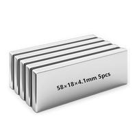 Realth Aimants en néodyme extrêmement puissants magnétique permanent puissant 60 mm x 20 mm x 5 mm pour réfrigérateur, bureau, projet scientifique et artisanat, lot de 5 (MC605)