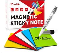 Realth Étiquettes Magnétiques Effaçables à Sec 101 x 152 mm, 20 Pcs | Multicolores, Avec 2 Marqueurs, Réutilisables et Effaçables, pour Tableau Blanc Réfrigérateur Bureau Salle de Classe