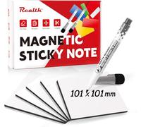 Realth Étiquettes Magnétiques Effaçables à Sec | 20 Pièces 101 x 101 mm Blanc | Avec 2 Marqueurs | Réutilisables et Effaçables | Pour Tableau Blanc Réfrigérateur Bureau Salle de Classe (RSN4420W)