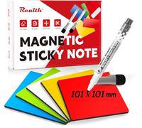 Realth Étiquettes Magnétiques Effaçables à Sec | 20 Pièces 101 x 101 mm Multicolores | Avec 2 Marqueurs | Réutilisables | Pour Tableau Blanc Réfrigérateur Bureau Salle de Classe (RSN4420C)