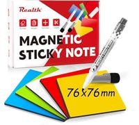 Realth Étiquettes Magnétiques Effaçables à Sec | 20 Pièces 76 x 76 mm Multicolores | Avec 2 Marqueurs | Réutilisables et Effaçables | Pour Tableau Blanc Réfrigérateur Bureau Salle de Classe (RSN3330C)