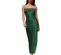 Realtix Robe Longue élégante sans Dos en Satin de Soie, Haut Tube sans Bretelles, pour invitées de Mariage, eméraude, Taille S