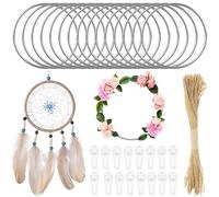Realure 15 Pièces Dreamcatcher Macramé Bague, Anneaux Attrape Rêve en Métal 10cm, Cercle Attrape Reve, DIY Anneaux en Métal pour Faire un Décor de Couronne de Mariage et Artisanat Mural (Argent)