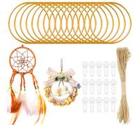 Realure 15 Pièces Dreamcatcher Macramé Bague, Anneaux Attrape Rêve en Métal 10cm, Cercle Attrape Reve, DIY Anneaux en Métal pour Faire un Décor de Couronne de Mariage et Artisanat Mural (Or)