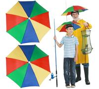 Realure 2 Pièces Chapeau De Parapluie Pêche, Parapluie Femme Homme Enfant, Ombrelle Pêcheur Étanche, Ombrelle Tête Camouflage Vert, Ombrelle Adulte Soleil UV Protection Rainy (Coloré)