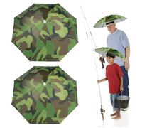 Realure 2 Pièces Chapeau De Parapluie Pêche, Parapluie Femme Homme Enfant, Parapluie Pêcheur Étanche, Parapluie Tête Camouflage Vert, Parapluie Adulte Soleil UV Protection Rainy (Camouflage Vert)