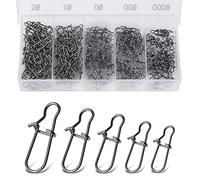 Realure 200 Pcs/5 Tailles 000# 00# 0# 1# 2# Serrure Duo Snap Peche pour Emerillon, Leurres, Ligne de Connecteurs Agrafe Peche, Changement Rapide Agraphe Peche Leurre