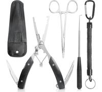 Realure 3 Pcs Multifunctional Fishing Plier Kit with Tool Cord, Includes Curved Fishing Pliers, Fishing Hook Drainers, Predator Fishing Pliers, Stainless Steel, Portable (Noir)
